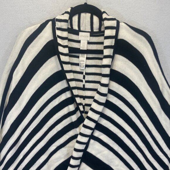 Chico's Open Front Poncho Knit Poncho Sweater One Size Cape Tassels Striped OSFA - Picture 2 of 12